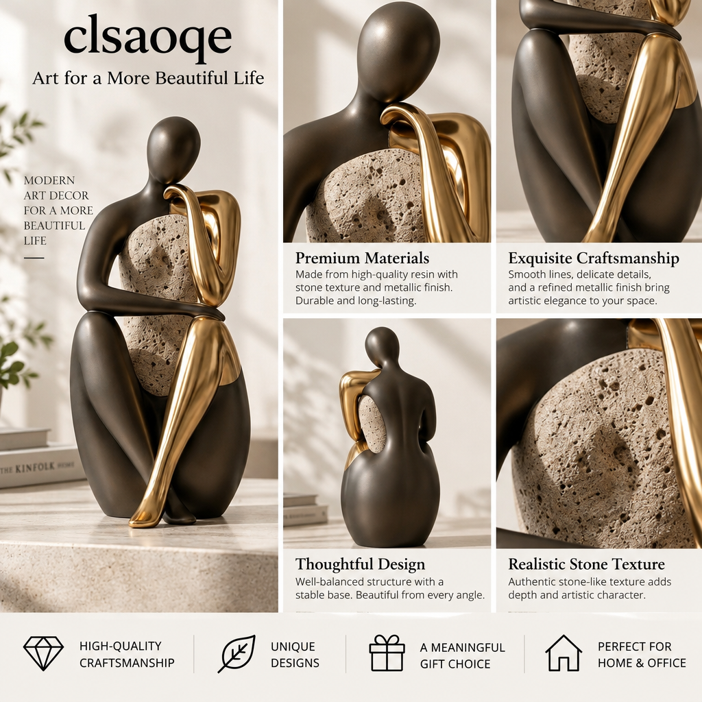 clsaoqe Abstract Art Human Sculpture – Luxury Metallic & Stone Finish Decorative Figurine for Modern Home Decor