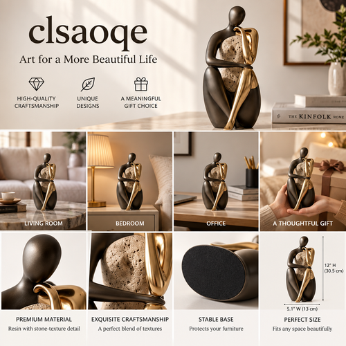clsaoqe Abstract Art Human Sculpture – Luxury Metallic & Stone Finish Decorative Figurine for Modern Home Decor