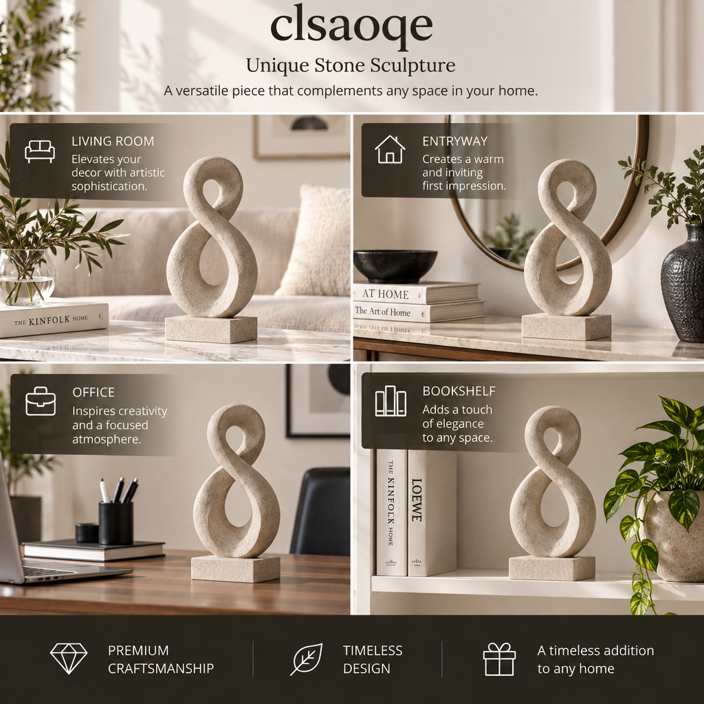 clsaoqe Modern Natural Stone Abstract Sculpture, Minimalist Infinity Loop Art Decor for Living Room, Bookshelf, Entryway, Coffee Table Centerpiece