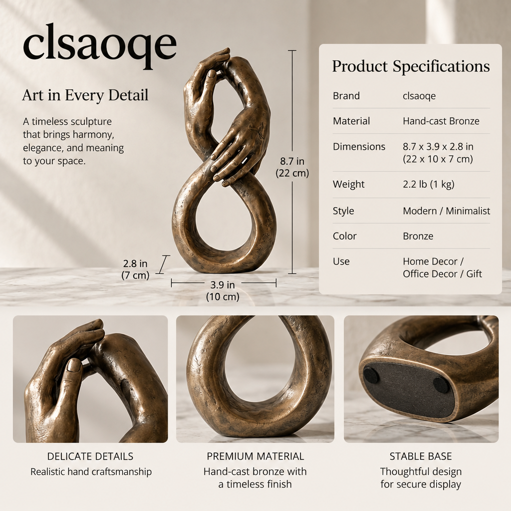 clsaoqe Infinity Holding Hands Sculpture - Modern Bronze Love Statue for Home Decor, Romantic Wedding & Anniversary Gift