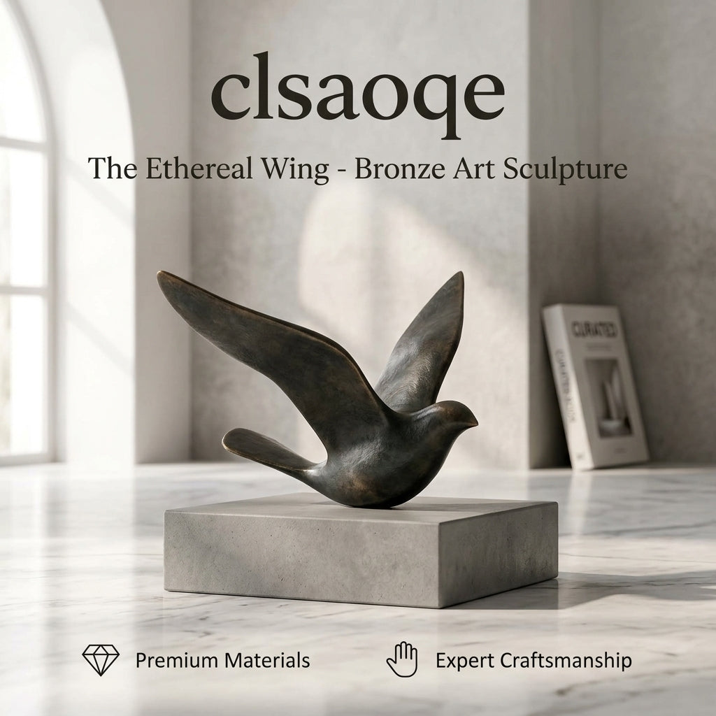 clsaoqe The Ethereal Wing Bronze Bird Sculpture - Modern Abstract Tabletop Decor & Statue for Living Room, Office & Bookshelf