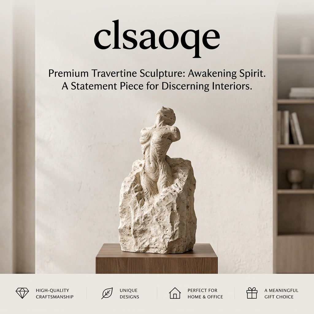 clsaoqe Natural Travertine Torso Sculpture, Handcrafted Abstract Female Body Statue, Modern Raw Stone Aesthetic Art Decor for Living Room, Bookshelf, and Office
