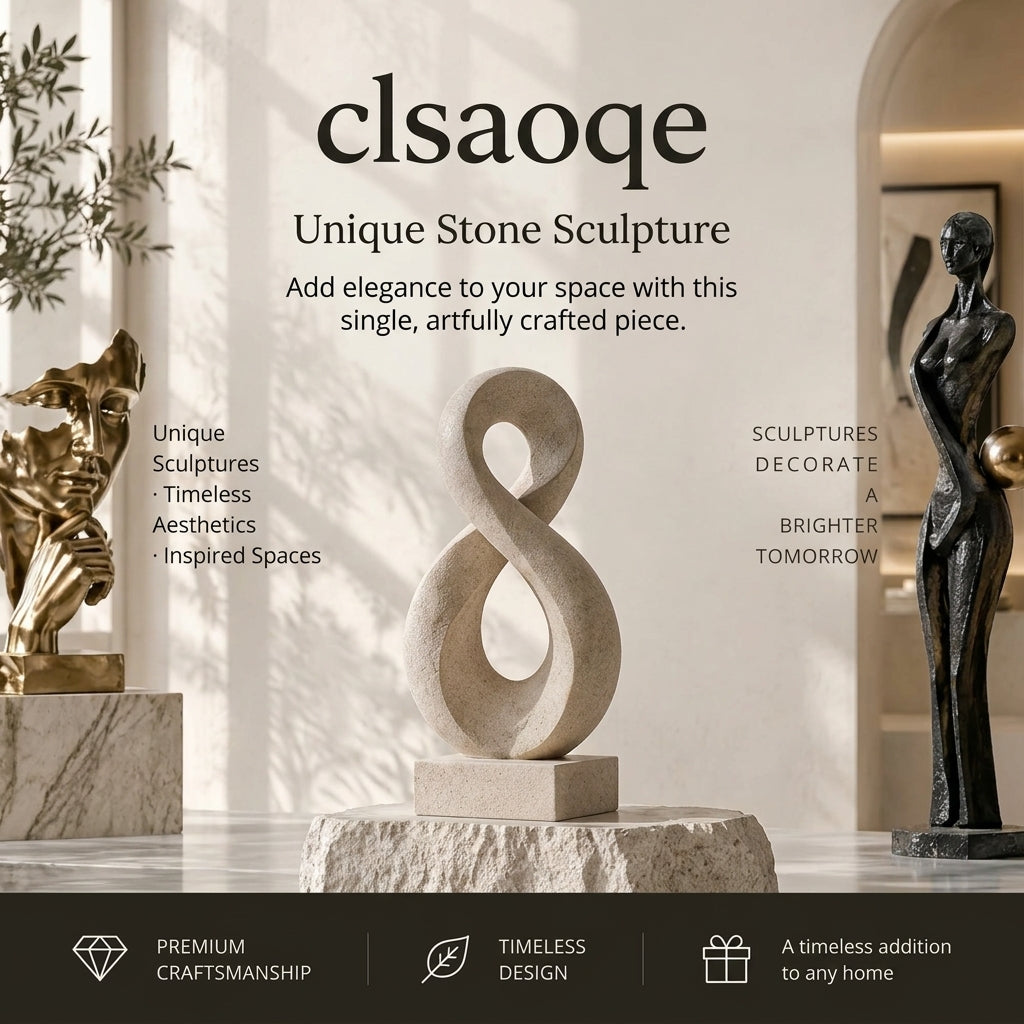 clsaoqe Modern Natural Stone Abstract Sculpture, Minimalist Infinity Loop Art Decor for Living Room, Bookshelf, Entryway, Coffee Table Centerpiece