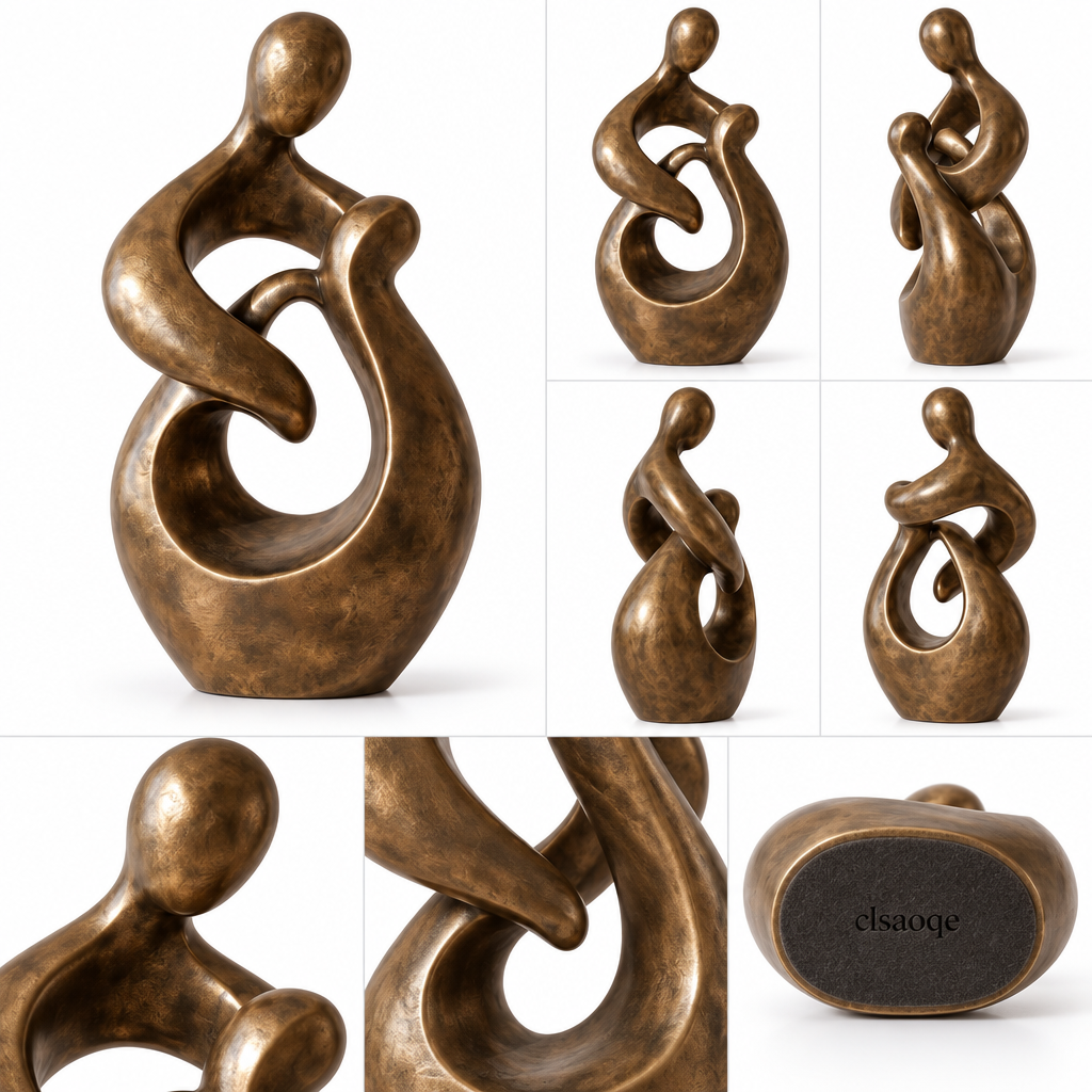 clsaoqe Artistic Bronze Sculpture - Modern Abstract Love & Family Statue, Hand-Cast Bronze Figurine Home Decor for Living Room, Office, Bookshelf, Mantel (11.8 Inch)