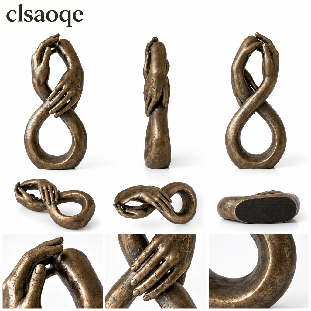 clsaoqe Infinity Holding Hands Sculpture - Modern Bronze Love Statue for Home Decor, Romantic Wedding & Anniversary Gift