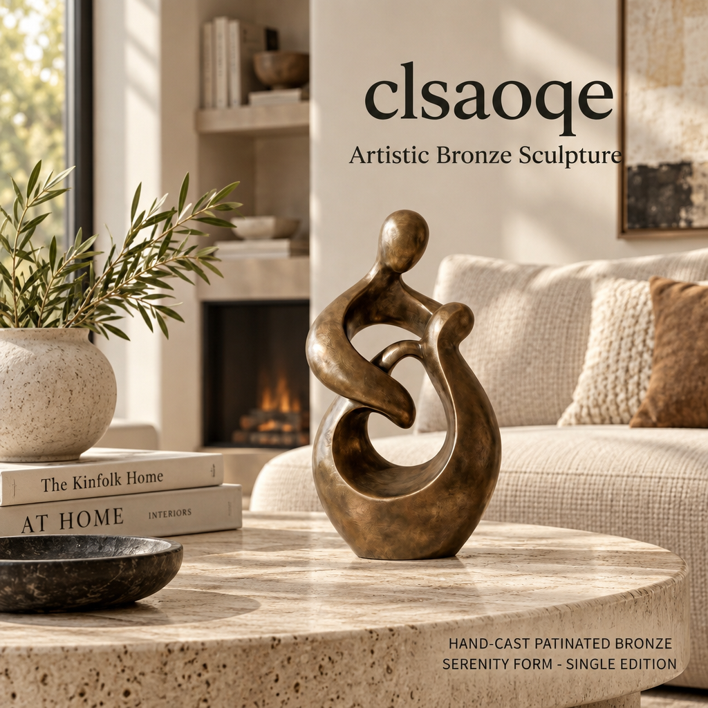 clsaoqe Artistic Bronze Sculpture - Modern Abstract Love & Family Statue, Hand-Cast Bronze Figurine Home Decor for Living Room, Office, Bookshelf, Mantel (11.8 Inch)