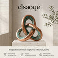 clsaoqe Handcrafted Metal Knot Sculpture, Modern Abstract Interlocking Tabletop Decor for Living Room, Bookshelf, Coffee Table & Office (Rustic Copper & Turquoise Finish, 7.5" x 7.1")