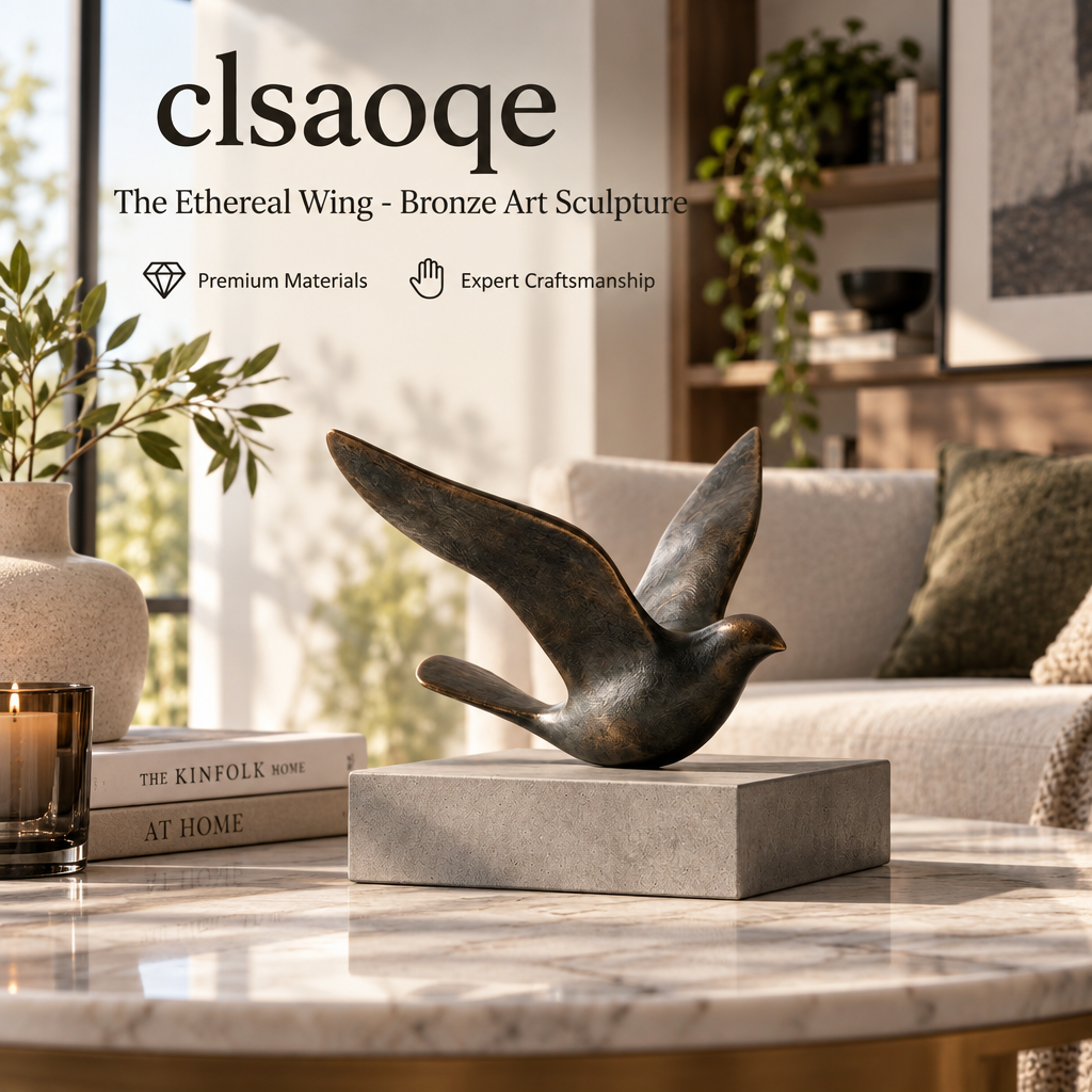 clsaoqe The Ethereal Wing Bronze Bird Sculpture - Modern Abstract Tabletop Decor & Statue for Living Room, Office & Bookshelf