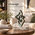 clsaoqe Abstract Geometric Bronze Sculpture with Natural Marble Base – Modern Interlocking Tabletop Art Decor for Living Room, Office, Bookshelf