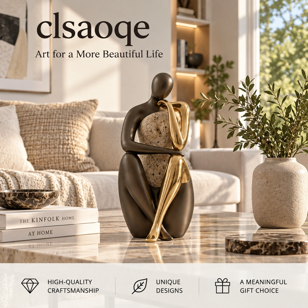 clsaoqe Abstract Art Human Sculpture – Luxury Metallic & Stone Finish Decorative Figurine for Modern Home Decor