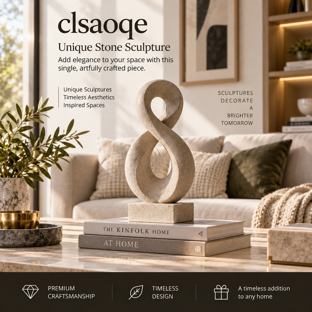 clsaoqe Modern Natural Stone Abstract Sculpture, Minimalist Infinity Loop Art Decor for Living Room, Bookshelf, Entryway, Coffee Table Centerpiece