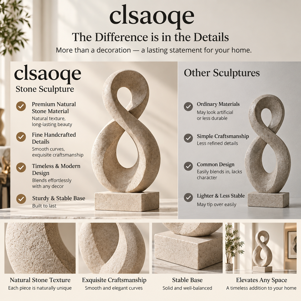 clsaoqe Modern Natural Stone Abstract Sculpture, Minimalist Infinity Loop Art Decor for Living Room, Bookshelf, Entryway, Coffee Table Centerpiece