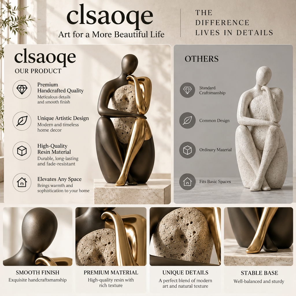 clsaoqe Abstract Art Human Sculpture – Luxury Metallic & Stone Finish Decorative Figurine for Modern Home Decor