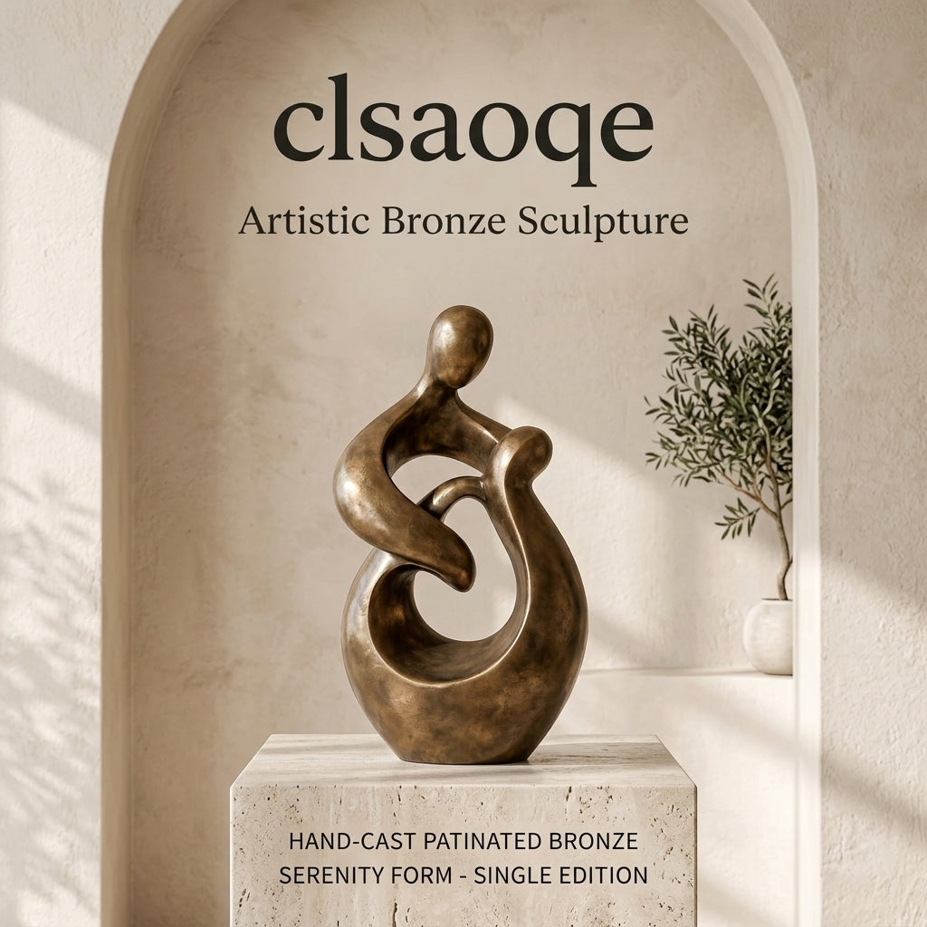 clsaoqe Artistic Bronze Sculpture - Modern Abstract Love & Family Statue, Hand-Cast Bronze Figurine Home Decor for Living Room, Office, Bookshelf, Mantel (11.8 Inch)