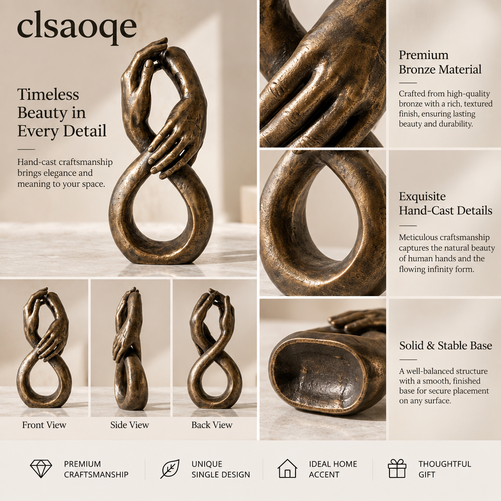 clsaoqe Infinity Holding Hands Sculpture - Modern Bronze Love Statue for Home Decor, Romantic Wedding & Anniversary Gift