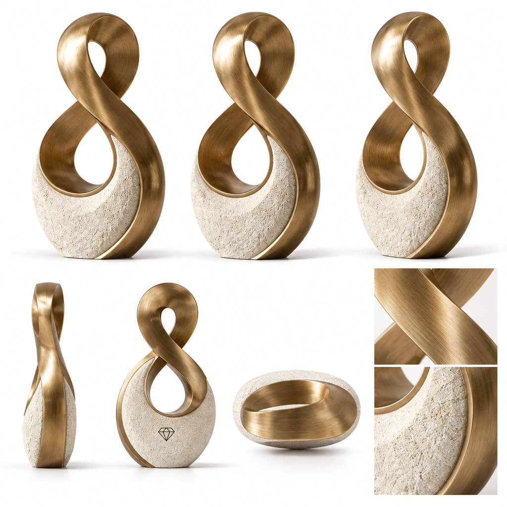 clsaoqe Modern Abstract Infinity Sculpture - Handcrafted Brushed Bronze & Textured Stone Accent Statue, Contemporary Tabletop Centerpiece for Living Room, Entryway, Office Decor