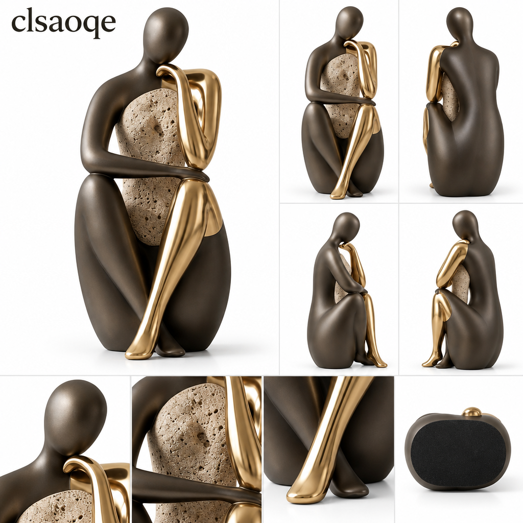 clsaoqe Abstract Art Human Sculpture – Luxury Metallic & Stone Finish Decorative Figurine for Modern Home Decor