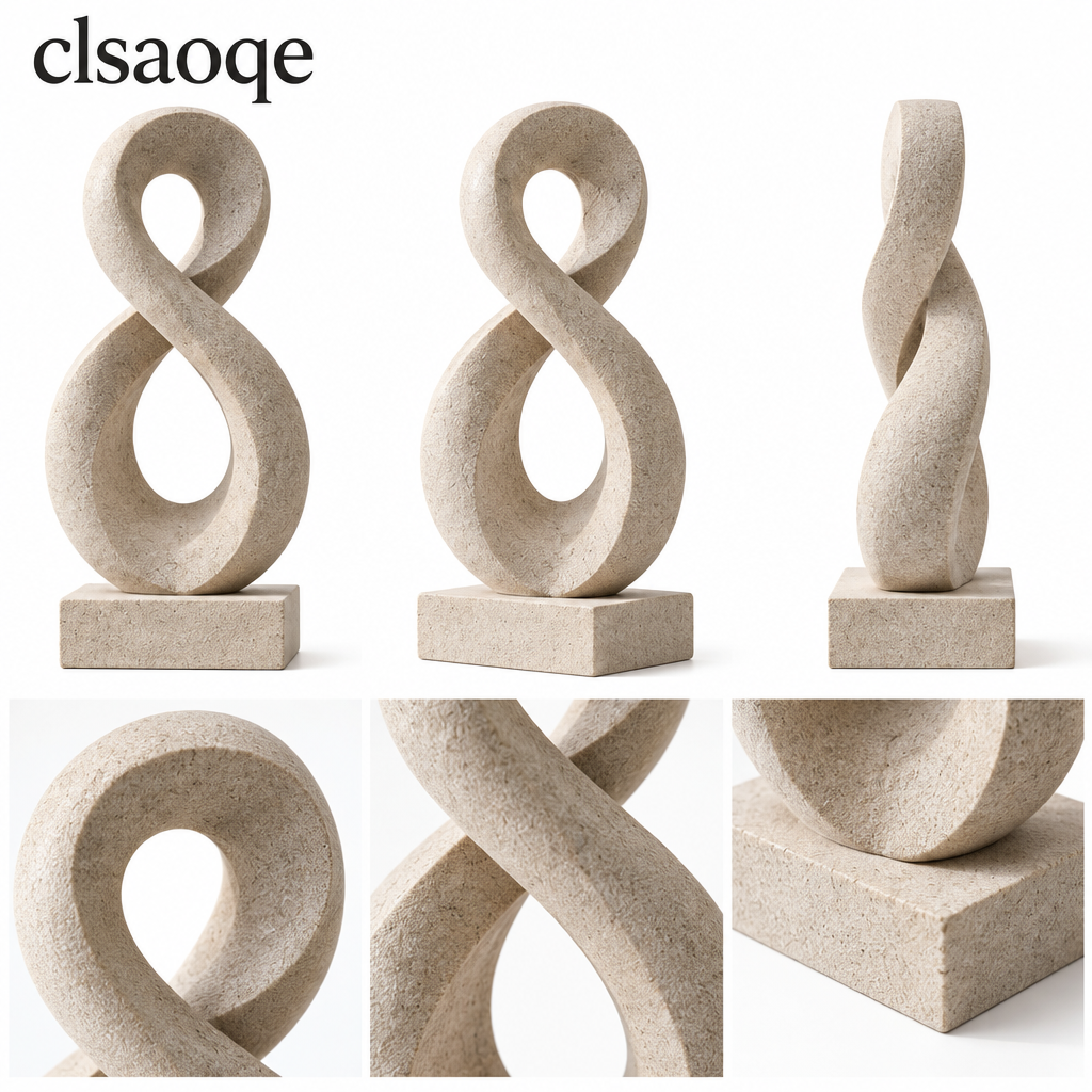 clsaoqe Modern Natural Stone Abstract Sculpture, Minimalist Infinity Loop Art Decor for Living Room, Bookshelf, Entryway, Coffee Table Centerpiece