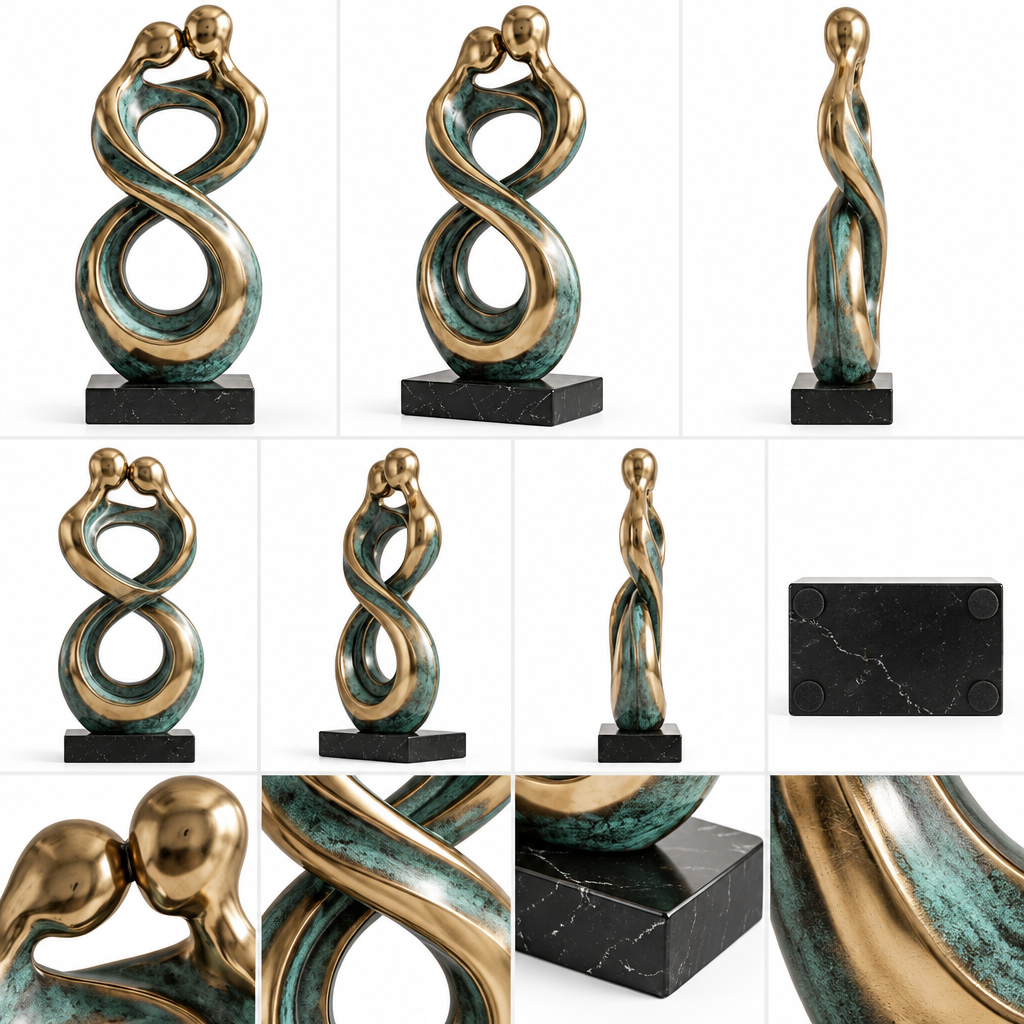 clsaoqe Abstract Couple Infinity Statue - Modern Gold and Antique Green Art Sculpture with Marble Base, Romantic Resin Figurine Home Decor Accent for Living Room, Bookshelf, Bedroom, Wedding & Anniversary Gift