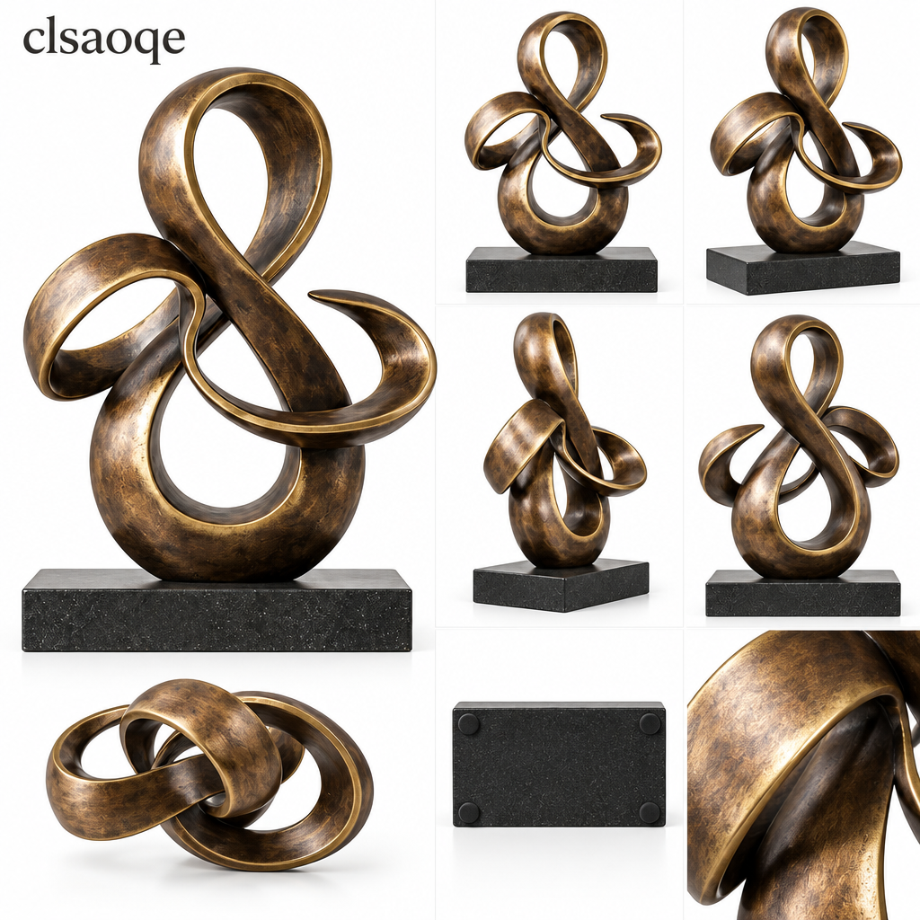 clsaoqe Modern Abstract Ribbon Sculpture - Handcrafted Patinated Bronze Art Statue with Heavy Base for Living Room, Bookshelf & Office Decor, Meaningful Gift for Home Accents
