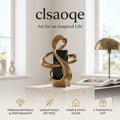 clsaoqe Modern Abstract Ribbon Sculpture - Luxury Brushed Gold Art Statue with Black Marble-Look Base for Living Room, Shelf, Office & Home Decor (11.8 Inch)