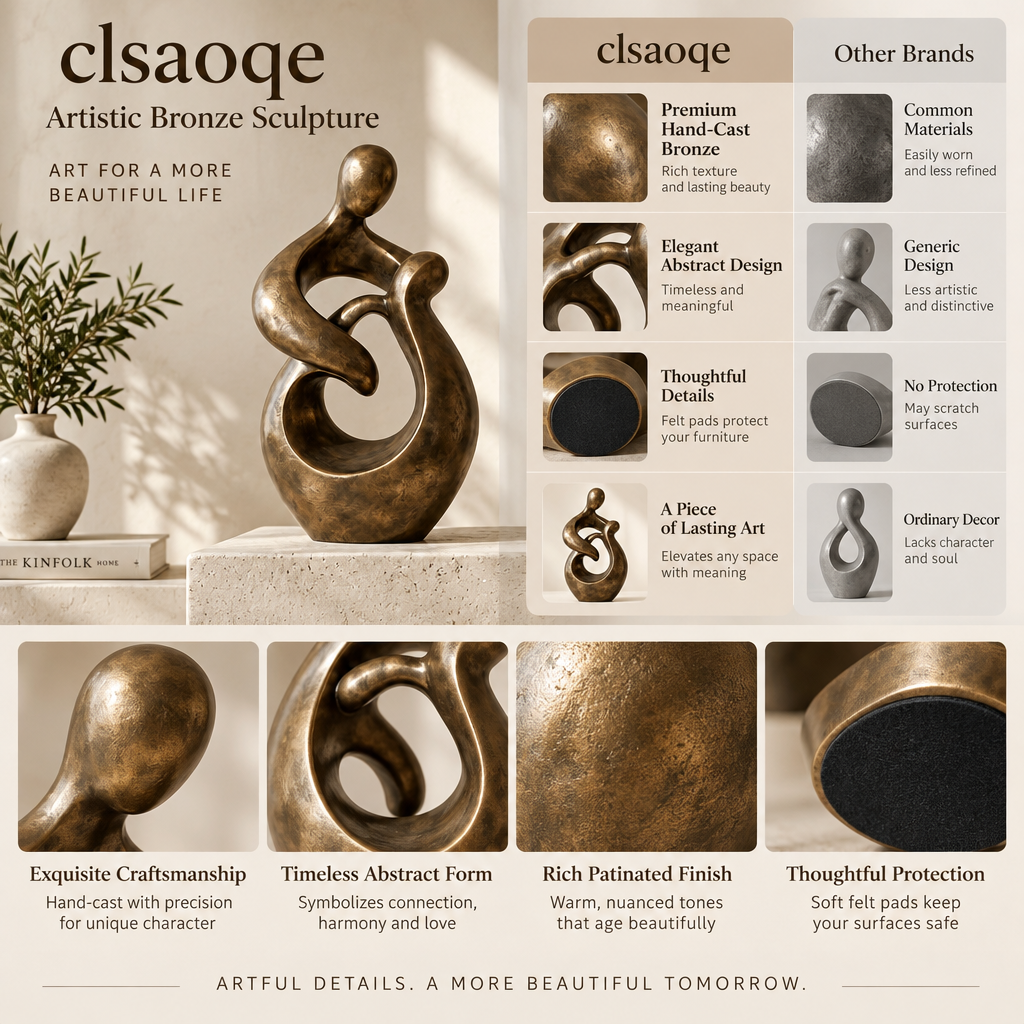 clsaoqe Artistic Bronze Sculpture - Modern Abstract Love & Family Statue, Hand-Cast Bronze Figurine Home Decor for Living Room, Office, Bookshelf, Mantel (11.8 Inch)