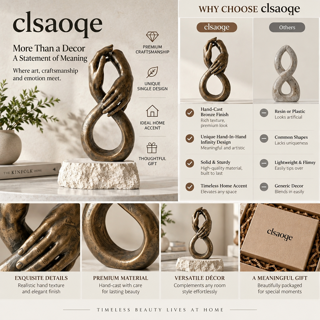 clsaoqe Infinity Holding Hands Sculpture - Modern Bronze Love Statue for Home Decor, Romantic Wedding & Anniversary Gift