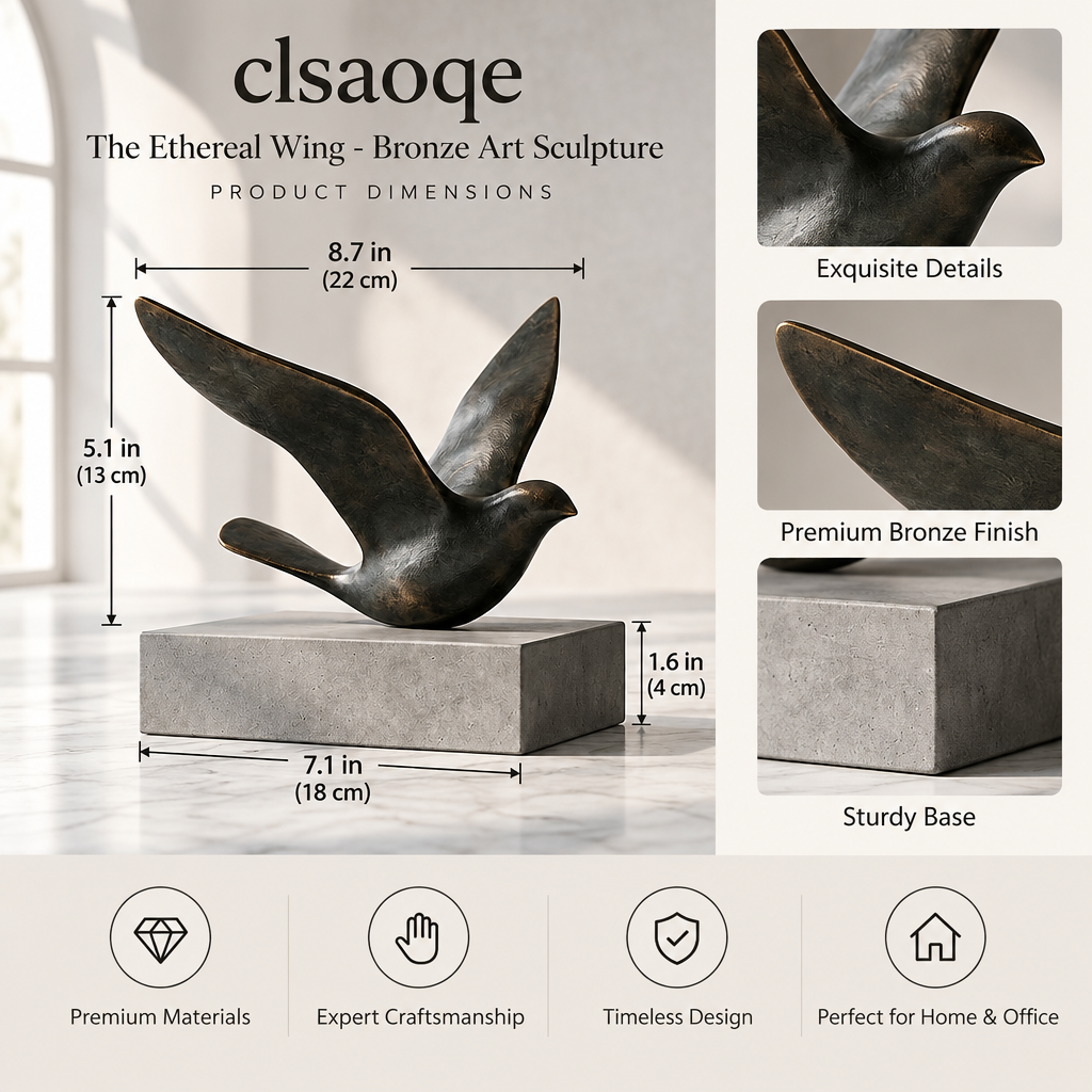 clsaoqe The Ethereal Wing Bronze Bird Sculpture - Modern Abstract Tabletop Decor & Statue for Living Room, Office & Bookshelf