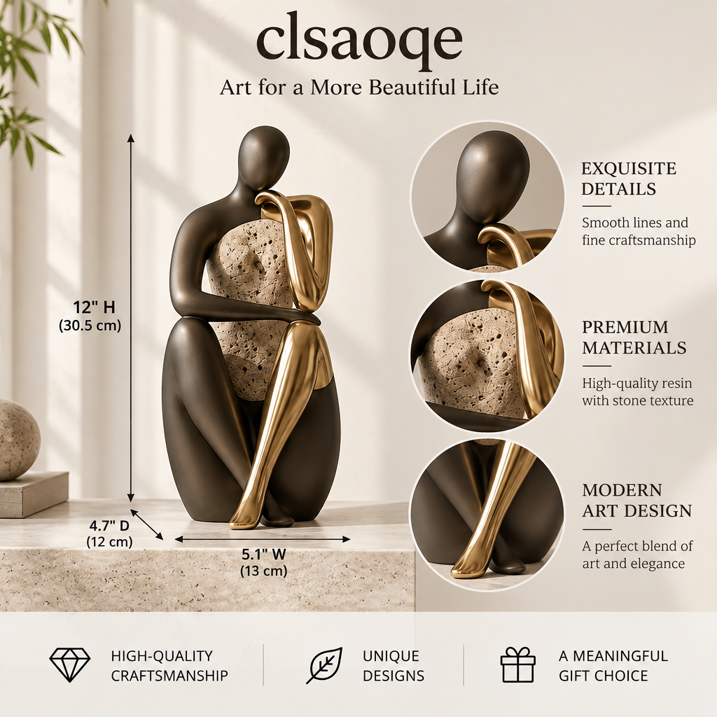 clsaoqe Abstract Art Human Sculpture – Luxury Metallic & Stone Finish Decorative Figurine for Modern Home Decor