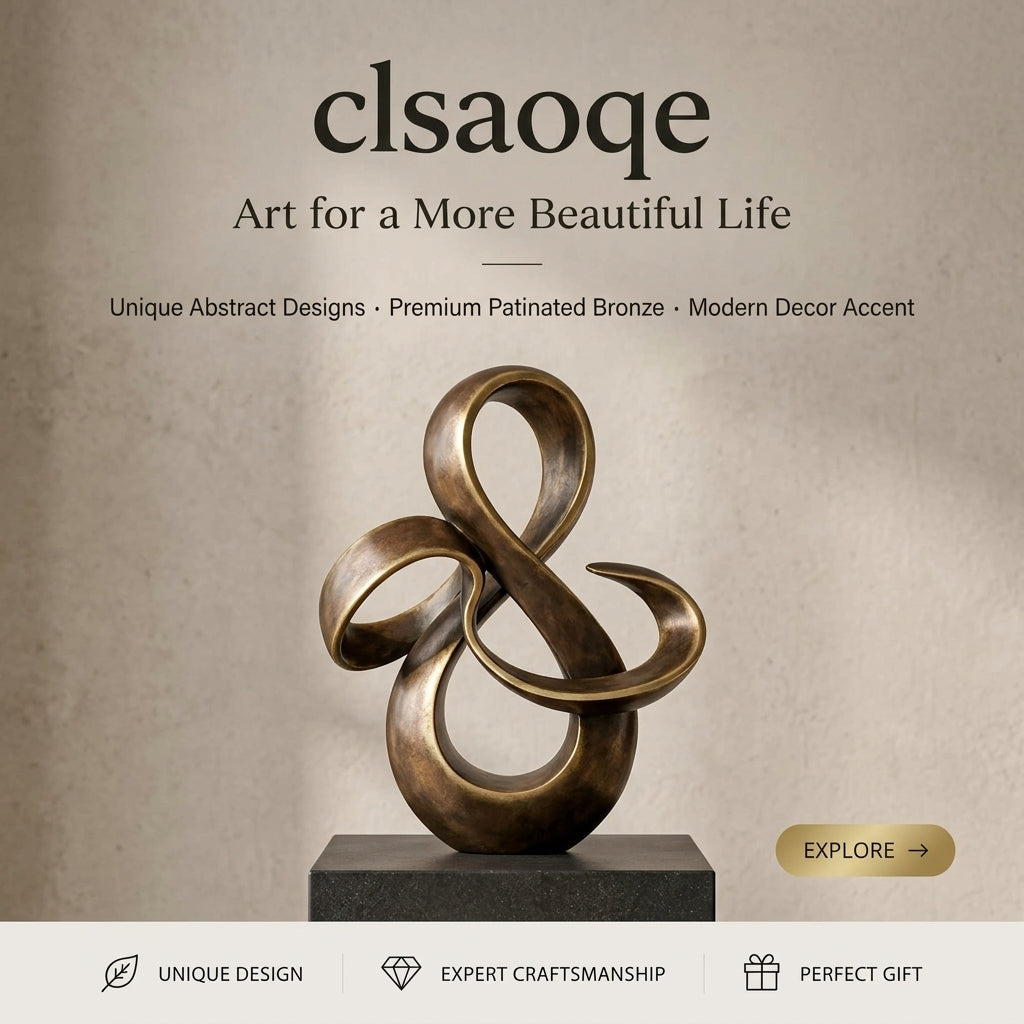 clsaoqe Modern Abstract Ribbon Sculpture - Handcrafted Patinated Bronze Art Statue with Heavy Base for Living Room, Bookshelf & Office Decor, Meaningful Gift for Home Accents