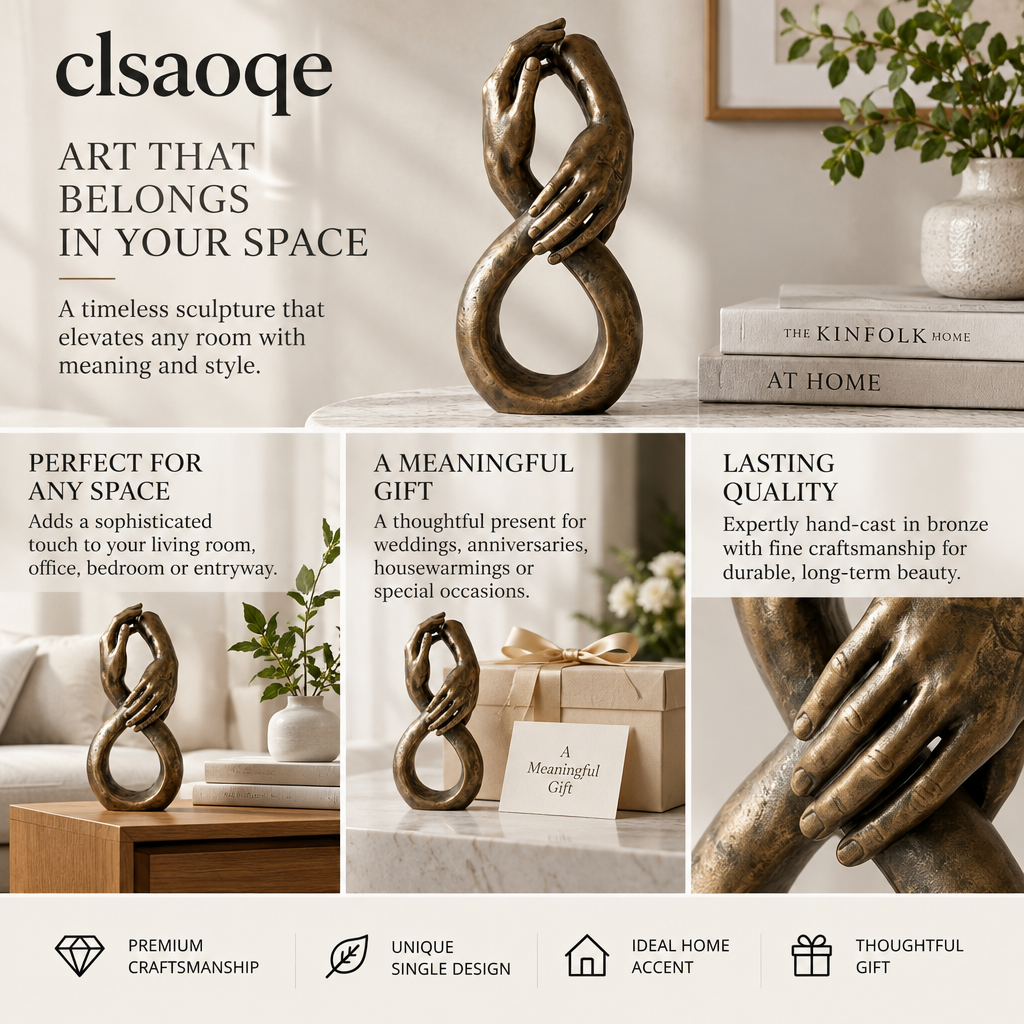 clsaoqe Infinity Holding Hands Sculpture - Modern Bronze Love Statue for Home Decor, Romantic Wedding & Anniversary Gift